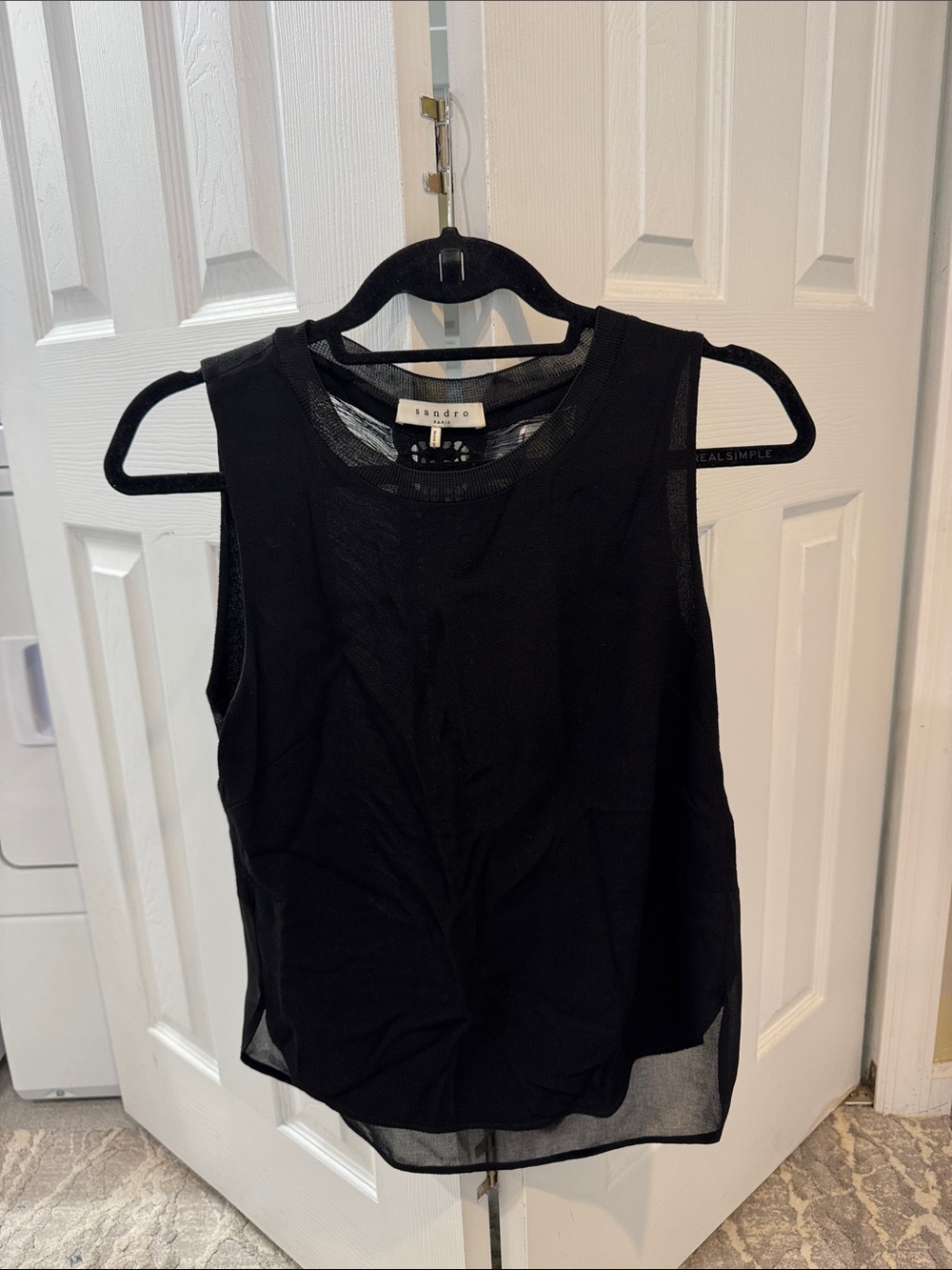 Sandro Black Sheer-Hem Sleeveless Tank